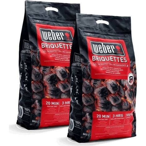 Carbonella per Barbecue WEBER BBQ in Bricchetti di carbone di legna Sacco 4 kg. - n. 2 sacchi