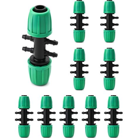 Raccord de tuyau, 10 unités, bidirectionnel, pour systèmes d'irrigation, réservoirs et tuyauterie extérieure.-AquaForge (1/4)