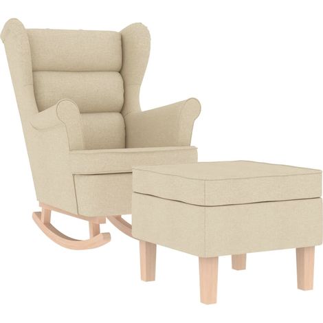 Maison Exclusive - Schaukelstuhl mit Fußhocker Creme Stoff