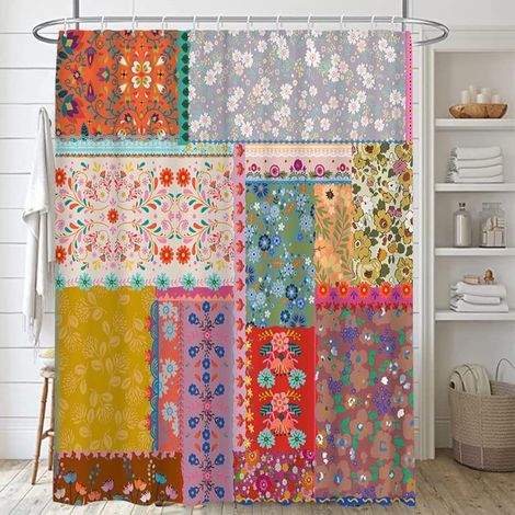 Rideaux de Douche en Tissu imperméable avec 12 Crochets pour Salle de Bain Motif Floral coloré Vintage rétro Décoration avec 12 Crochets 183 x 183 cm (1/5)