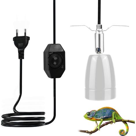 Reptile heating socket - Ceramic socket - E27 base - 360° swivel - With 1.8 m cable and plug - Dimmable - For aquarium and amphibian animals - White (1/5)