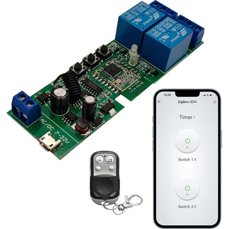 Zigbee Tuya Smart Module de relais 2 canaux USB 5V, AC/DC7-32V 433Mhz RF Interrupteur d'éclairage à distance Fonctionne avec Gateway Hub (1/5)