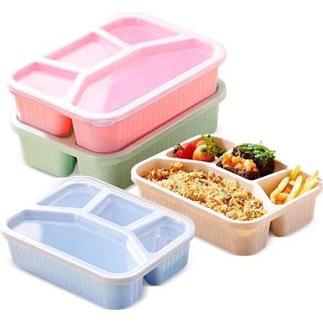 Boîte à collation 4 pièces avec 4 compartiments, boîtes à collation réutilisables, boîte à déjeuner Bento avec couvercle, récipient de préparation de repas pour enfants et adultes, extérieur (1/5)