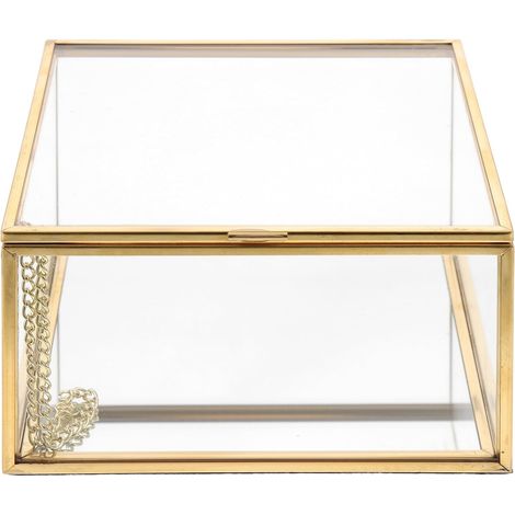 Boîte à Bijoux en Verre Transparent Cadre en Alliage Coffret Carré de Rangement pour Bijoux Délicats Organisateur Élégant pour Bureau et Coiffeuse pour Maison et Salon 1 Pièce (1/5)