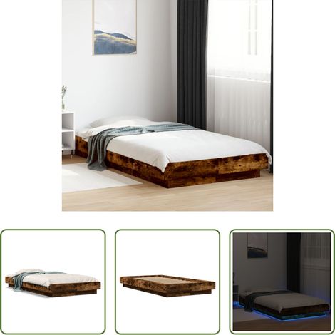 LED-Leuchten - Bettgestell mit LED Räuchereiche 90x200 cm Holzwerkstoff (1/5)