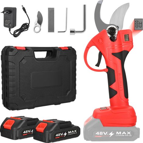 Sécateur Électrique Sans fil, 30mm Secateur Electrique, Sécateur Électrique Brushless avec 2 2000 mAh Batteries, Écran LCD, SK7 Lame, Secateur à Batterie pour Jardinage, Arbre Fruitier (1/5)