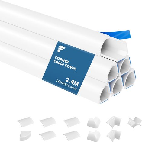 2,4 m Goulotte Passe Cable, Cache Cable Quart de Rond, Goulotte Electrique pour Câbles, Cache Fil Electrique pour Coin de Mur, Bas de Mur, TV - Blanc 20 mm x 10.5 mm (0,4 m × 6 Pièces) (1/5)