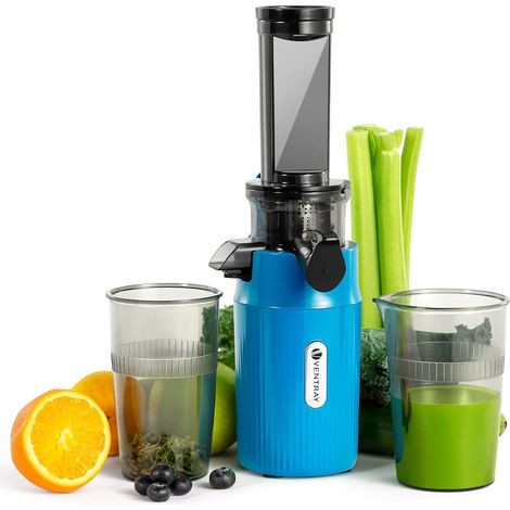 Extracteur de Jus - Slow Juicer Pression Douce 60 Tours, Presse à froid, Fonction de Mastication Inversée, Extracteur de Jus de Fruits et Légumes Sans BPA, Facile à nettoyer, Bleu Ciel (1/5)