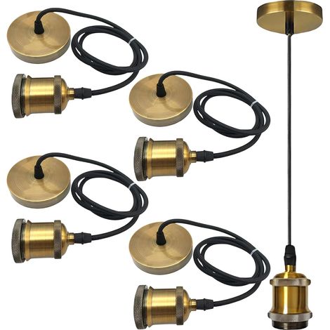 4 Pack E27 Gold Lamp Pendant Light with 100cm Cable Vintage Metal Socket Hanging Kit with Screw Ring Light Holder for Ceiling Light in Living Room, Kitchen and Room (1/5)