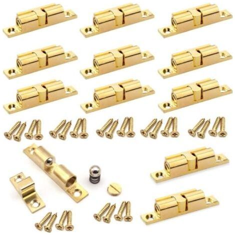 Pack of 12 Universal Brass Double Ball Catch Catch for Kitchen Doors, Cupboards, Cabinets, Gold (1/5)
