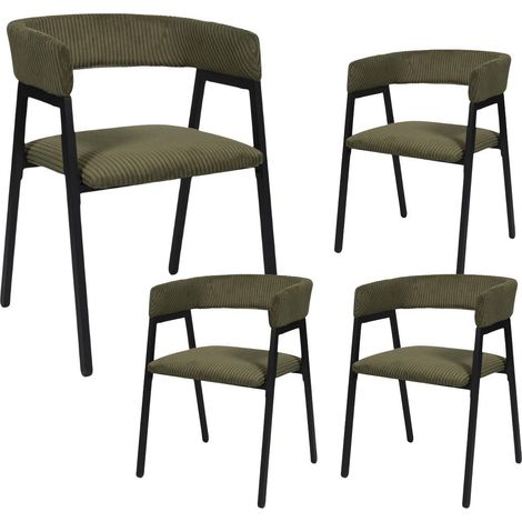 Lot de 4 fauteuils de table design en métal et velours côtelé coloris vert - AMORY (1/5)