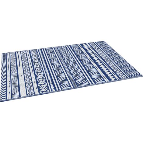Outdoor-Teppich 182 x 274 cm, faltbar und wendbar, aus blau-weißem Polypropylen