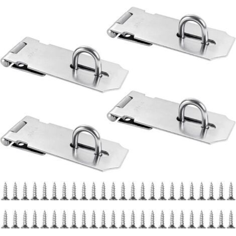ALLIANDISLot de 4 serrures de porte en acier inoxydable de 10 cm, avec 36 vis incluses – pour portes de jardin, portes intérieures et armoires (couleur argent) (1/5)