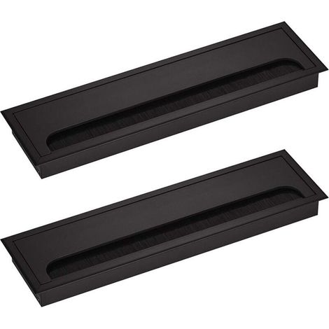 Passe-Câble pour Bureau Rectangulaire 80x 275mm Passe-Câble Presse-étoupe pour Table de Bureau Meubles de Maison CABLE Aluminium Noir Anodisé Carré 2 Pièces