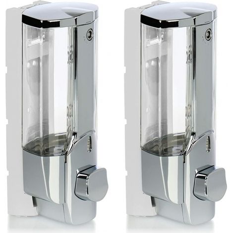 Dispensador de jabón para montaje en pared de 2 piezas - Dispensador de jabón para montaje en pared, recargable - Dispensador de jabón para gel de ducha y champú (cromado) (1/5)