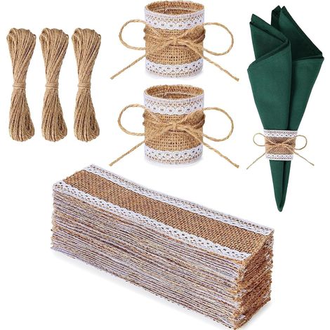 100 pièce Ronds De Serviette en Toile de Jute Ronds De Serviette De Table Anneau Serviette De Table Décoration De Table pour Mariage, Banquet, Fête, Anniversaire (Dentelle des côtés) (1/5)