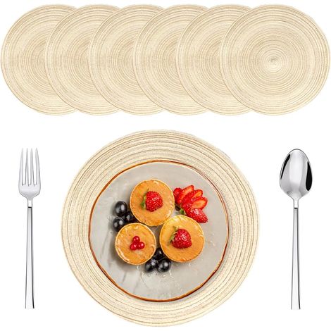 (Lot de 6,Beige,30 cm) Sets de Table Ronds, pour Mariage,Cuisine, Diametro Set de Table Rond Lavable, Sets de Table Tissés en Coton Résistantes (1/5)