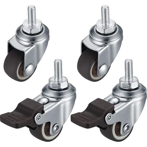 Lot de 4 petites roulettes pivotantes pour meubles, 25 mm, M6, avec frein, pivotantes à 360°, silencieuses, antidérapantes, avec filetage, pour meubles intérieurs et extérieurs (1/5)