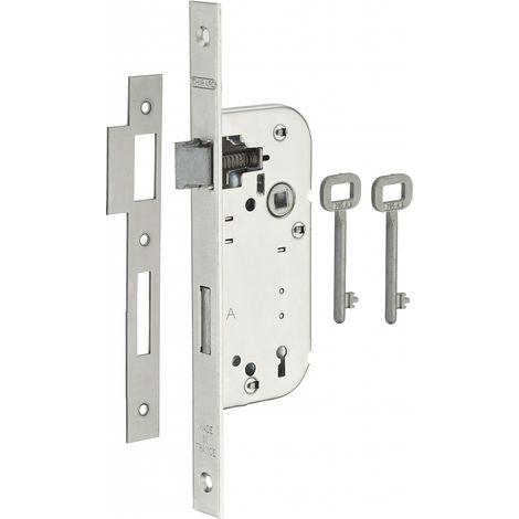 THIRARD - Serrure encastrable à clé pour porte de chambre, axe 40mm, bouts carrés, zingué, 2 clés - THIRARD