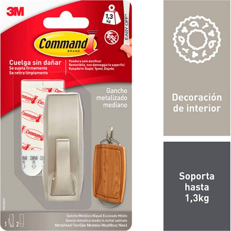 Gancio Medio, Nichel Lucido, 29 x 79 x 29 mm, 1 pezzo + 2 bande, Carico massimo 1,3 kg (1/3)