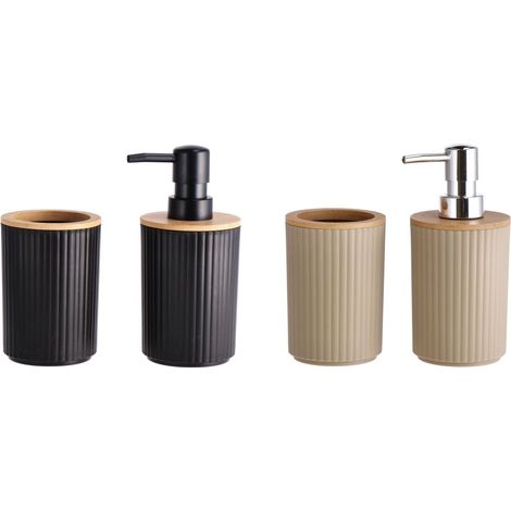 Set 2 Pezzi Accessori Bagno in Plastica e Bamboo 2 Colori