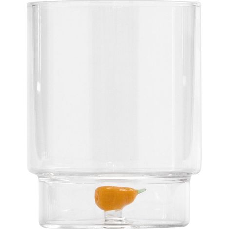 Zafferano Teca Frutta - Set 6 Bicchieri in Vetro Borosilicato con Pera - Tumbler 35 cl Doppio Fondo Decorato a Mano, Lavabili Facilmente
