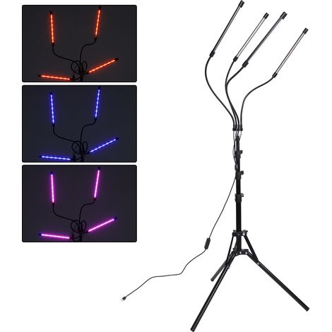 Tube lumineux de croissance pour plantes succulentes, barre de 4 lampes à spectre complet rouge-bleu, trépied réglable (minuterie marche/arrêt, 40 W) (1/5)