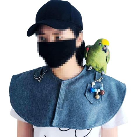 Parrot Anti-Scratch Shoulder Protector Hang Bird Anklet&Toys, Multi-Functional Pet Shoulder Pad Diaper Shawl for Small Medium Parakeets Cockatiels, Sun Conures, Macaws Lovebirds, Finches (Blue)