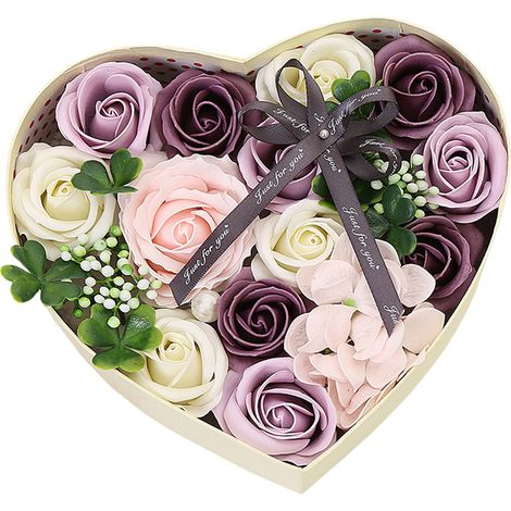 Rosa de jabón perfumada, presentada en una caja de regalo en forma de corazón con tarjeta – rosa artificial de la eternidad (1 unidad) (1/5)