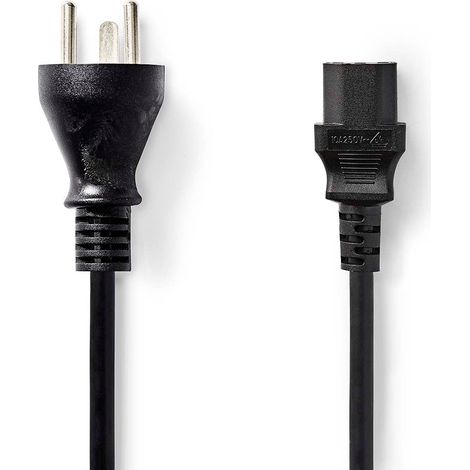 Cable dalimentation danemark male iec 320 c13 droit droit plaque nickel 200 m rond pvc noir label (1/3)