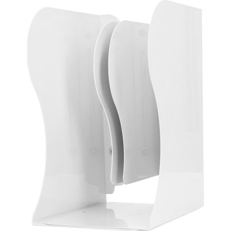 Support-livres rétractables flexibles, design simple blanc élégant, métal fin pour bureau, support de livres pour étagère. (1/5)