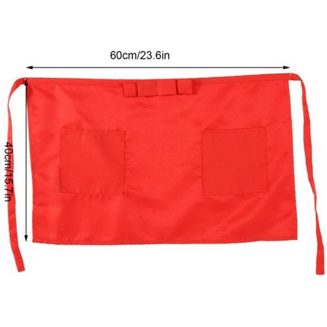 Tablier De Cuisine - Demi-taille - 35% Coton 65% Polyester - 2 Poches - Rouge - Lavable En Machine - 1 Pièce (1/5)