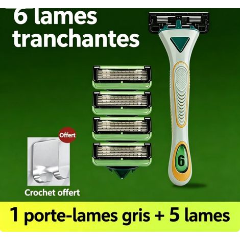 rasoir electriques hommes-Rasoir manuel à 6 lames pour hommes,Ensemble gris et blanc (1 manche de rasoir + 5 cartouches) (1/3)