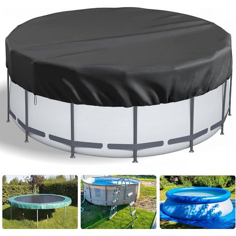 Poolabdeckung für 470 cm große Pools, strapazierfähige wasserdichte Oxford-Abdeckung, Sommer- und Winter-Poolabdeckung mit Abspannleinen und Erdspießen, einfach zu installieren, Schwarz (4,7 m) (1/5)