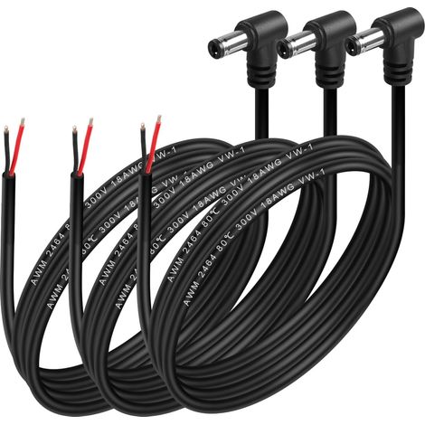Câble d'alimentation en queue de cochon à angle droit de 90 degrés 18 AWG prise mâle d'alimentation CC vers fil nu extrémité ouverte câble d'alimentation en queue de cochon (18AWG) (1/5)