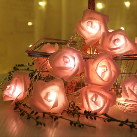 Guirlande Lumineuse En Forme De Rose - 20 Led - Alimentée Par Piles AA - Pour Décoration Intérieure Et Extérieure - Idéale Pour Saint-Valentin, Mariage, Fête - 1 Pièce (1/2)