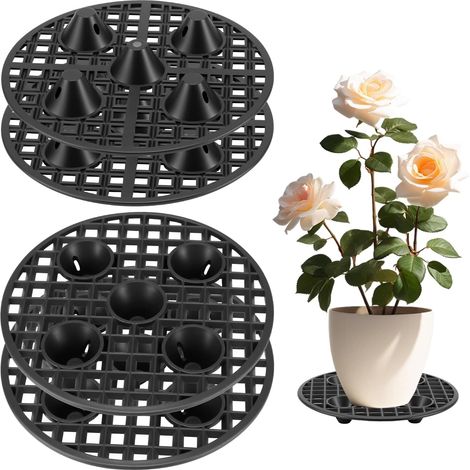 Lot de 4 grilles de drainage en plastique, coussin rond en maille pour pot de fleur de 20 cm, grille de drainage pour support de pot de fleur (1/5)
