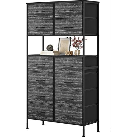 Commode 12 tiroirs, meuble de rangement, poignées faciles, cadre métal Noir