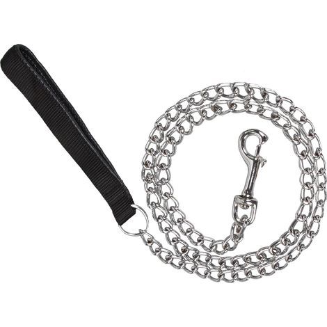 1 - Laisse Chien - Chaîne Acier - Anti Morsure - Poignée PU Cuir - Pour Grand Chien - Argent - 120cm (1/5)