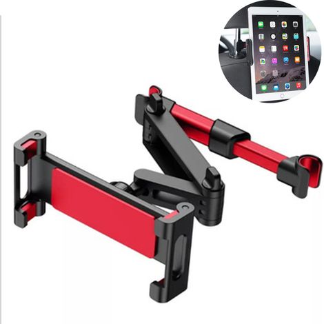 Support Tablette Voiture - Support Réglable pour Appui-Tête - Compatible 5 À 14 Pouces - Rotation 360° - Noir ou Rouge - 1 Pièce (1/5)
