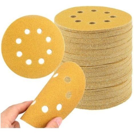 Packung mit 50 Schleifscheiben à 125 mm, 5 runde 8-Loch-Schleifscheiben mit 12,7 cm Durchmesser (gelber Sand) (1/5)