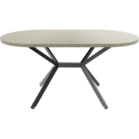 Marui Small - Ovaler Esstisch 150x90 cm aus strukturiertem Holz mit zentralem Metallfuß Ashi