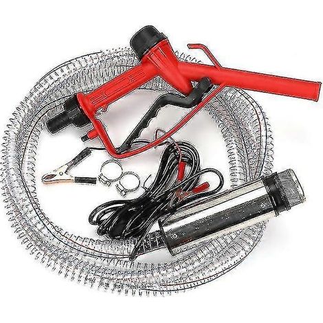 Pompe à eau 12 V (tuyau de 4 mètres), pistolet de ravitaillement 51 mm, pompe électrique submersible en acier inoxydable, pompe à carburant diesel argentée (1/3)