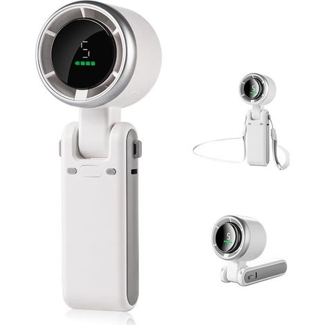 Ventilatore a turbina portatile con rotazione di 180° - Batteria da 1200 mAh - Ricaricabile - 5 velocità - Display digitale - Attacco per scrivania/tracolla - Mini ventilatore - Ideale per viaggi, att