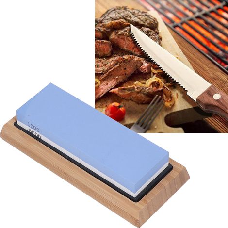 Ensemble de pierres à aiguiser Oilstone, abrasif double face, grain 1000/6000, pierre à aiguiser de qualité supérieure pour couteaux de cuisine et chefs, avec base en bambou antidérapante et pierre de (1/5)
