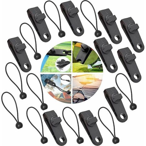 Accesorios de camping: 20 abrazaderas reutilizables + 10 cuerdas ajustables - Perfectos para tiendas y toldos (1/4)