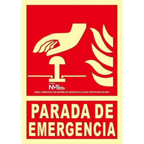 Señal de extinción Parada de Emergencia de 210 x 300 mm SEKURECO                                                   CLASE A (PVC 1 mm) (1/2)