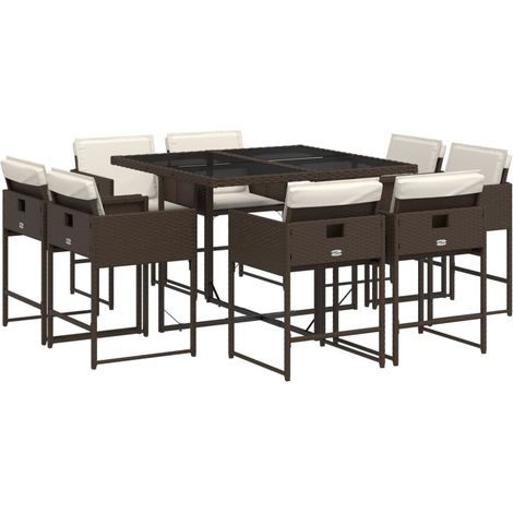 vidaXL Set da Pranzo da Giardino 9pz con Cuscini Marrone in Polyrattan (1/5)