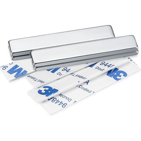 4 Pièces Aimants Néodyme, 50x10x3 mm Aimants Super Rectangulaires Adhesif Magnetique, avec 4 Pièces Ruban Adhésif Double Face (1/5)