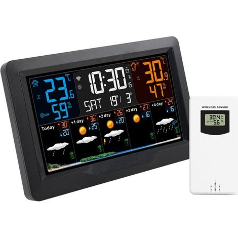 Station Météo Connectée WiFi avec Prévisions Météorologiques à 4 Jours et Écran Couleur Noir (1/5)